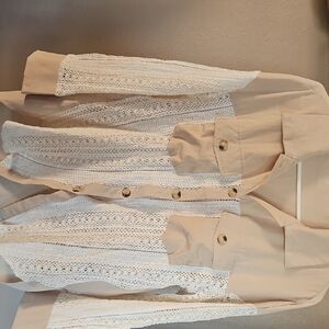 SHEIN Beige and White Lace Blouse